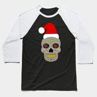 Pagan Christmas Skull in a Santa Hat Baseball T-Shirt
